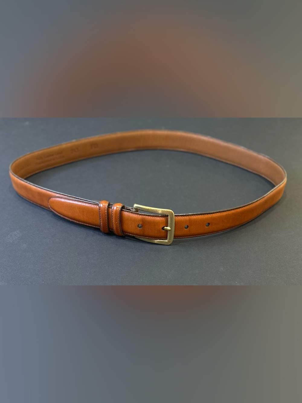 VTG 1990s Allen Edmonds Burnished Tan Calf Dress Belt Brass buckle 36